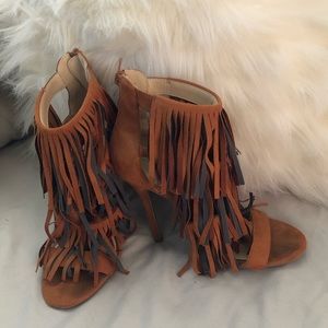 Tan boho high heels